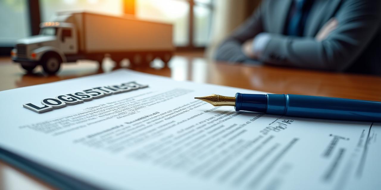 Close up of a legal document on a modern desk with logistics blueprints