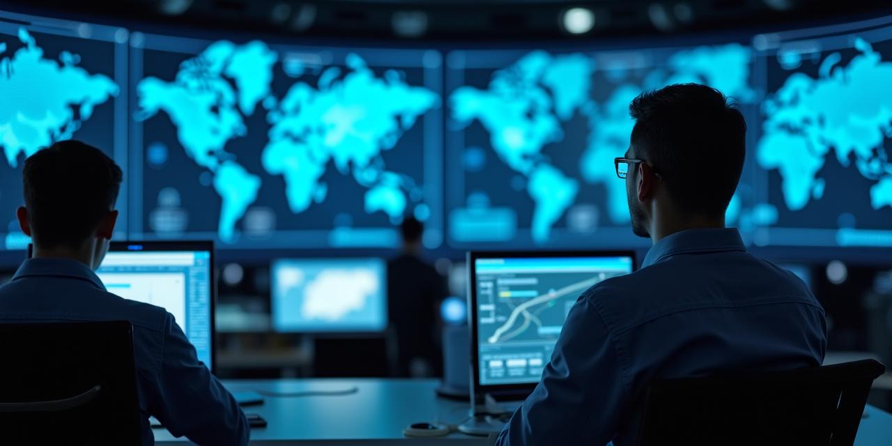 Global logistics dispatch center with modern digital mapping